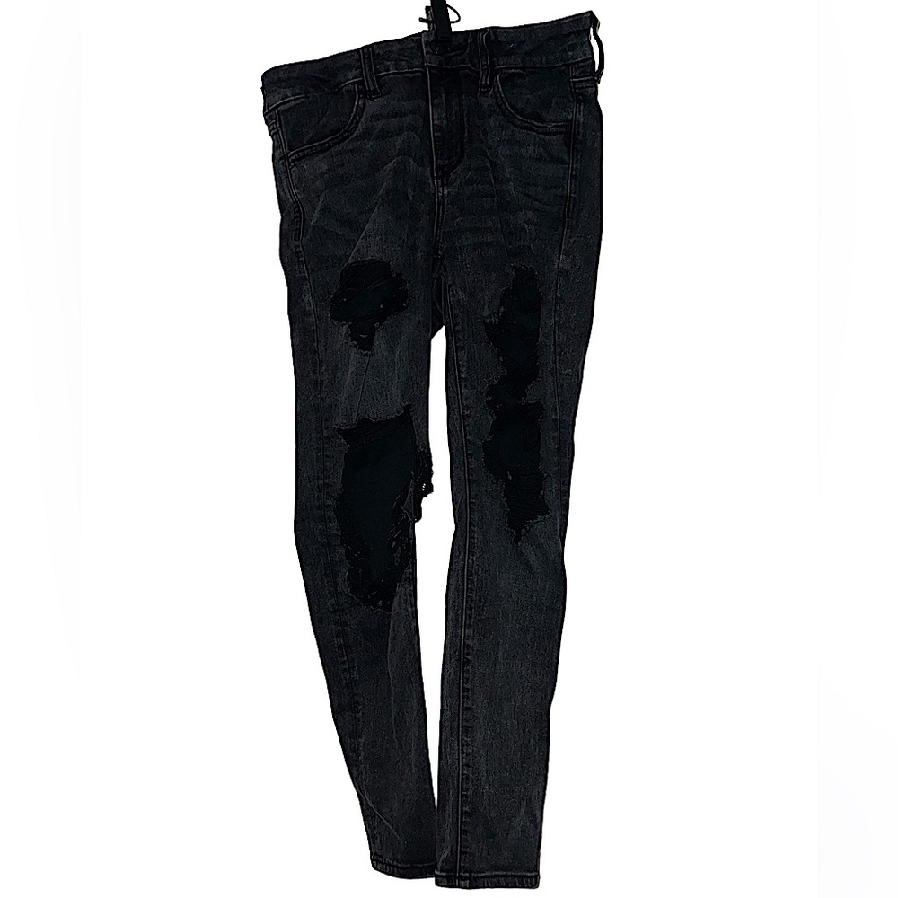 american eagle AE ultrasoft ripped black skinny jean sz 10 Short